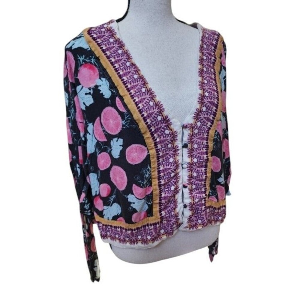 Free People Freshly Squeezed Grapefruit Top Size Small Boho Button Front